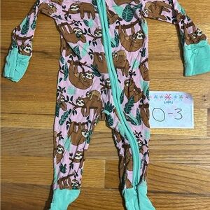 Little Sleepies Sloth Print sleeper pajamas in Pink and Green